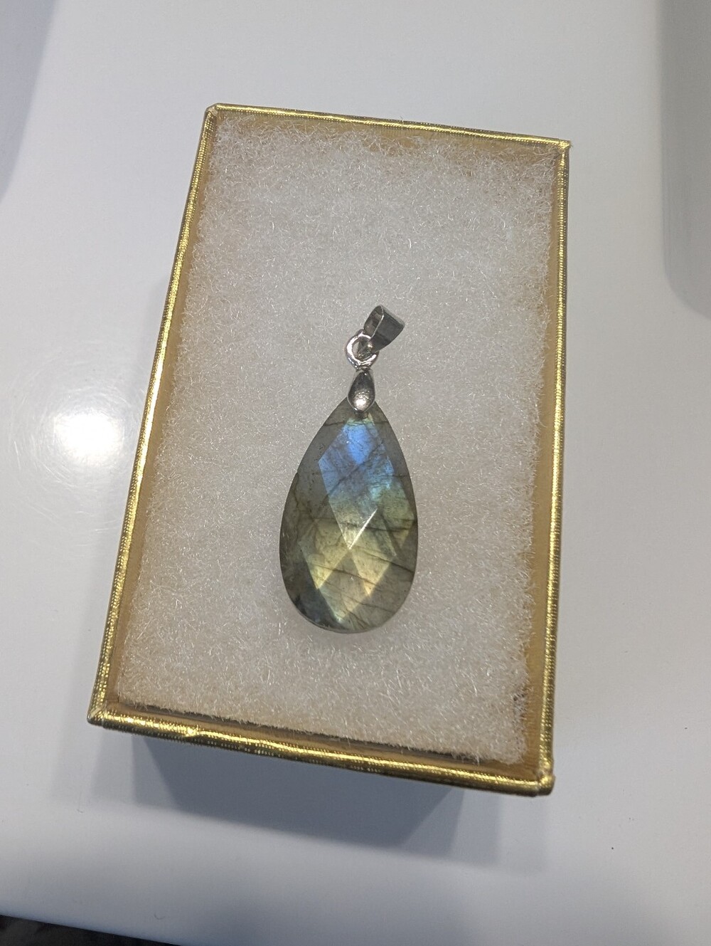 Labradorite Teardrop Pendant with Flash